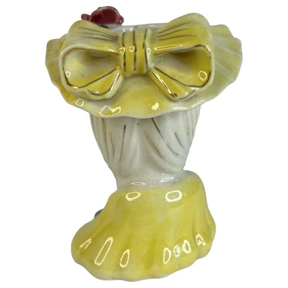 Vintage Acme Ware Lady Head Vase Yellow With Flowers Gold Accents Made Japan VTG - Picture 4 of 10